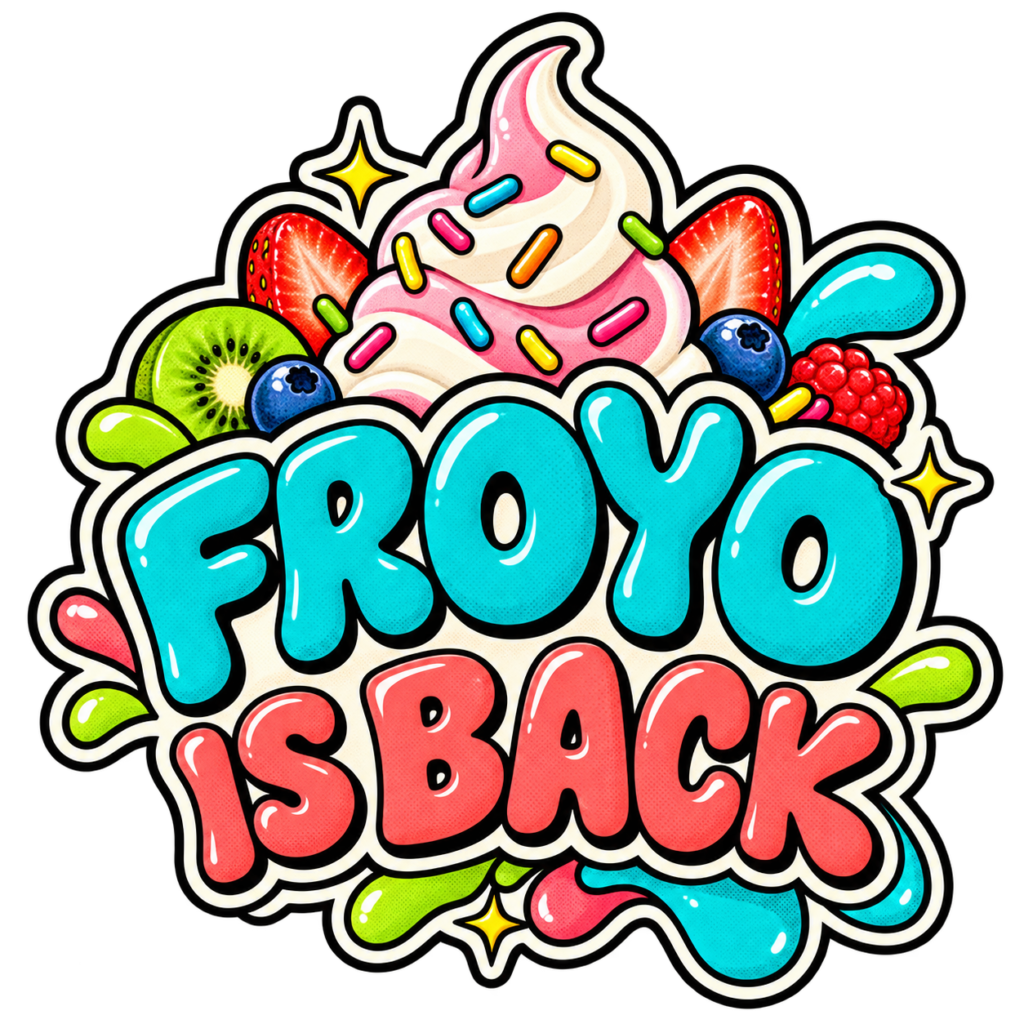 Foodoobie FroYo Is Back sticker badge.