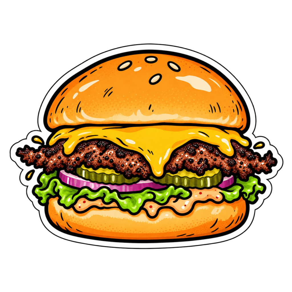 Illustrated smash burger sticker